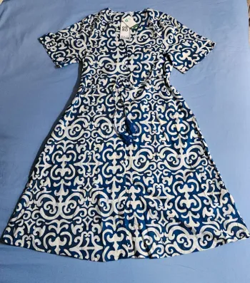 Robe longue à manches courtes imprimée Gemo bleu et blanc