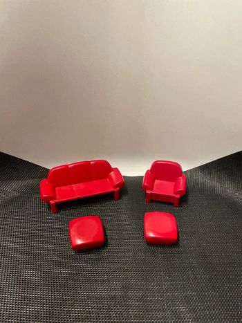Playmobil lot canapé fauteuil et reposes pieds rouges salon salle séjour maison 4282 4892