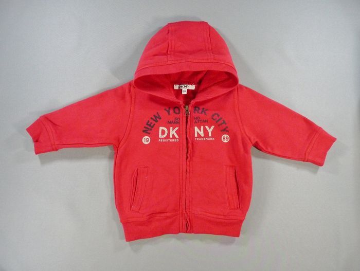Veste sweat capuche molleton rouge noir DKNY 12 mois 74 cm garçon