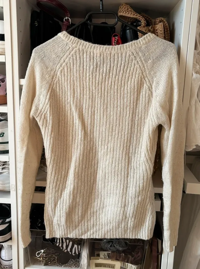 Joli pull blanc en maille col rond - photo numéro 2
