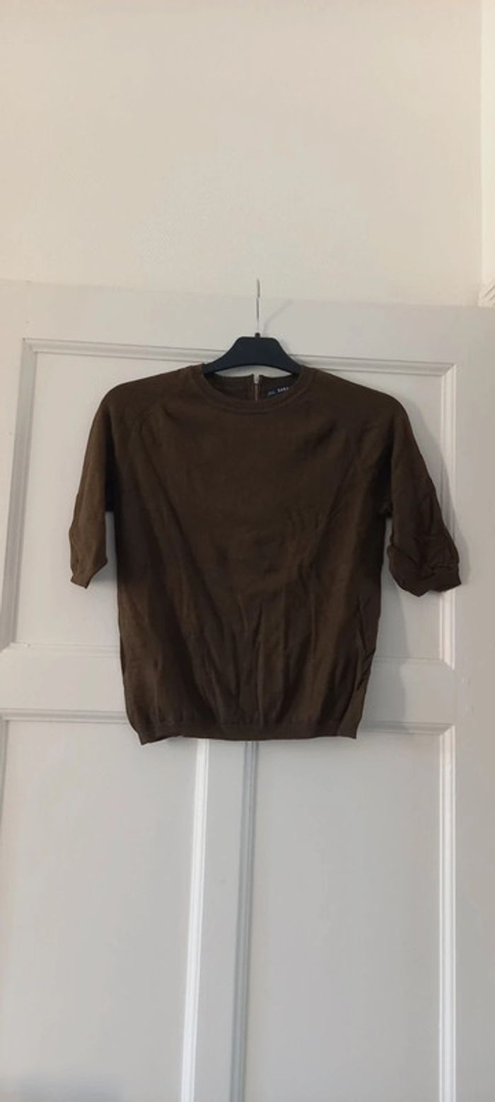 Pull t-shirt manches 3/4 Zara kaki 36
