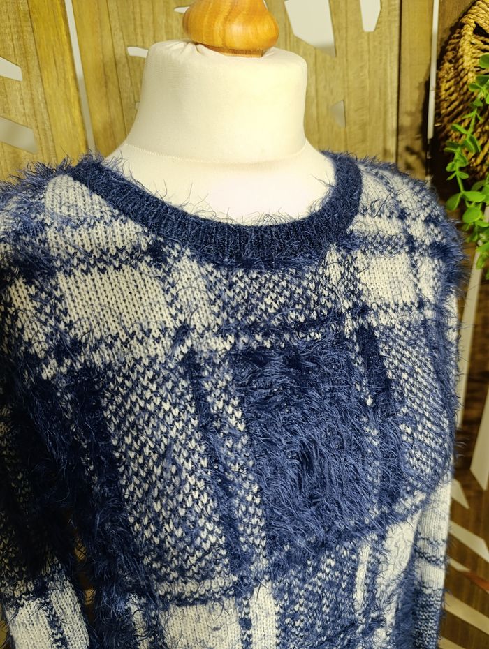 Pull femme a carreaux bleu taille 1 - boutique indépendante - photo numéro 2