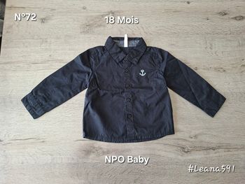 🌷N°72🌷Chemise Longues Manches - NPO Baby - 18 Mois🌷