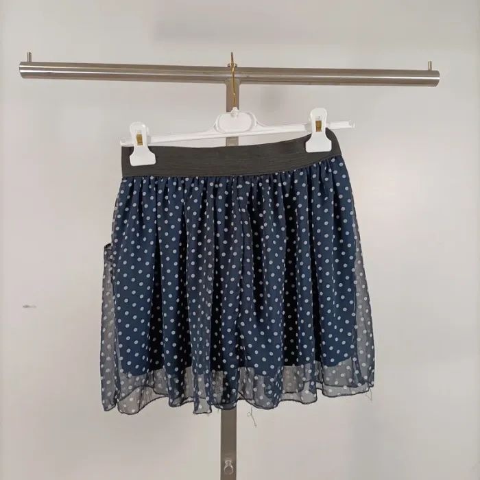 Jupe fluide bleu marine à pois blancs ceinture élastique T2 - Fabriquée en France A1078 - photo numéro 4