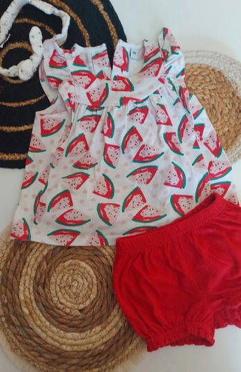 Ensemble pastèque 🍉 fille tee-shirt débardeur manches courtes avec short