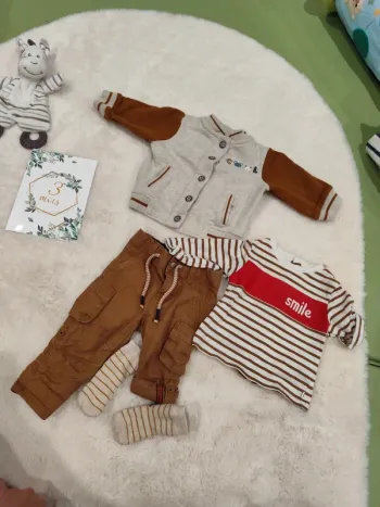 Ensemble 3 pièces 3 mois marron beige