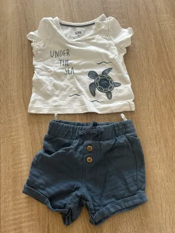 Ensemble short tee shirt tortue 56 cm C&A