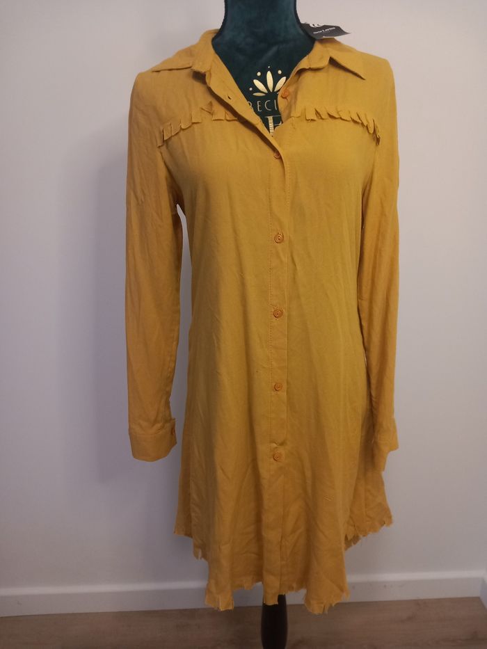 Robe chemise jaune à franges New Laviva