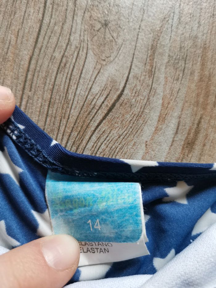 Maillot de bain 2 pièces 14 ans bleu marine avec étoiles blanches et noeuds rose Lagon bleu - photo numéro 4