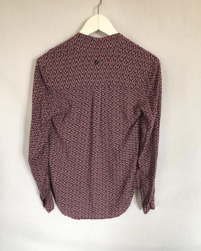 Blouse graphique violine à lavallière Bonobo XS / 34 36 comme neuve - photo numéro 11