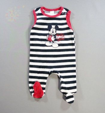Pyjama dors-bien grenouillère velours bleu foncé blanc rouge Mickey rayures Disney 1 – 2 mois 56 cm garçon