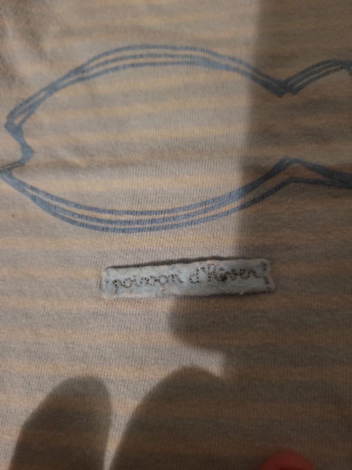 Tee-shirt bleu pastel rayer poisson d'hiver 12M grain de blé - photo numéro 3