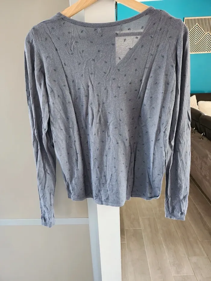 Haut tee-shirt blouse pull fin manches longues taille 38 Camaïeu bleu en très bon état - photo numéro 2