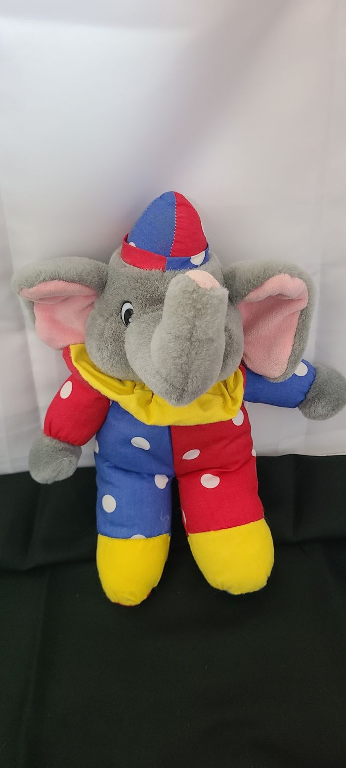 elephant jemini doudou gris rouge bleu jaune a pois peluche - photo numéro 3