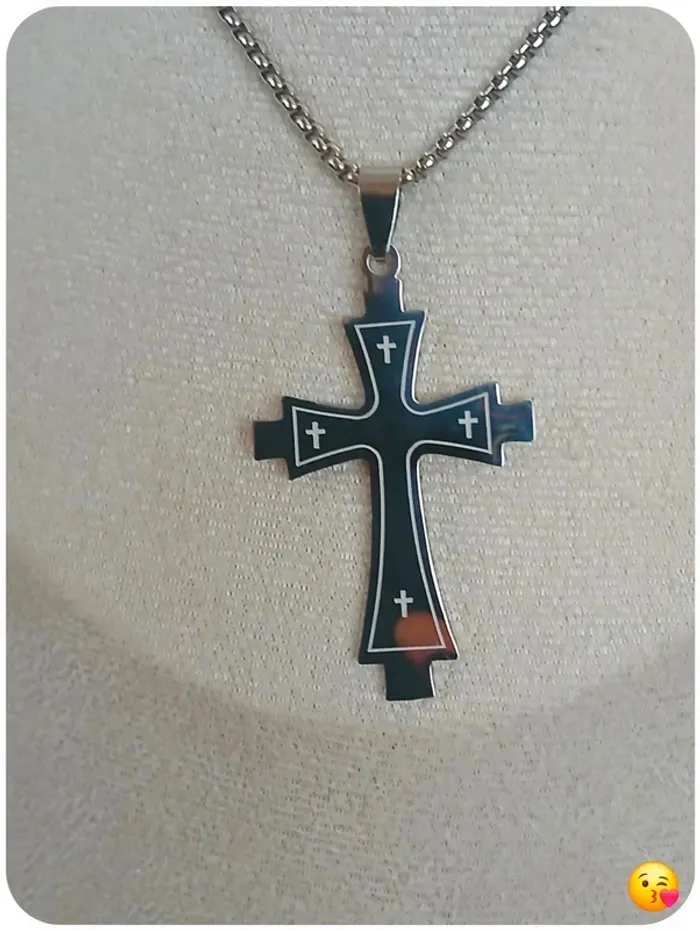 Collier croix acier inoxydable noir et gris - photo numéro 4