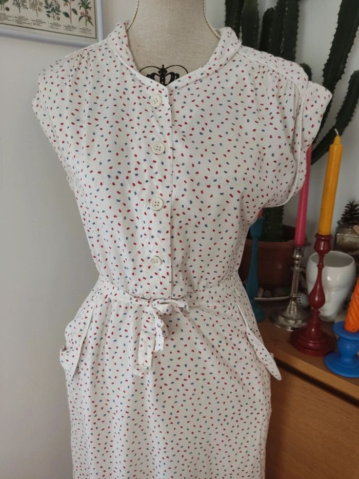 Robe vintage imprimée petit coeur rouge et bleu, taille 36/38 - photo numéro 2