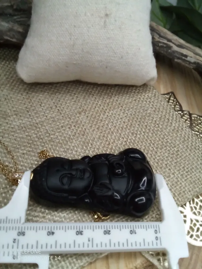 Collier pendentif bouddha en pierre onyx noir - photo numéro 3