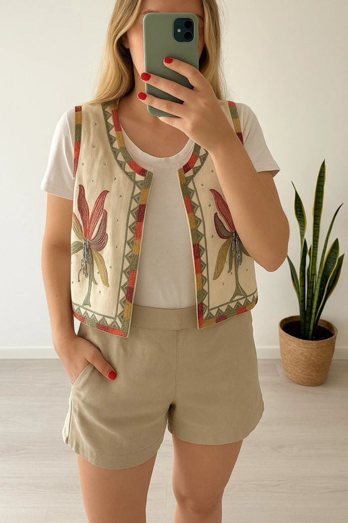 Gilet sans manches brodé fleuri Pretty Wire taille S/M - photo numéro 6