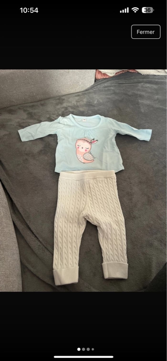Ensemble bas + pull fin , taille 3 mois , très bon état