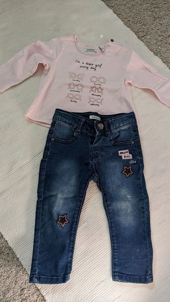 Haut rose Disco Girl et jean assorti 12 mois IKKS