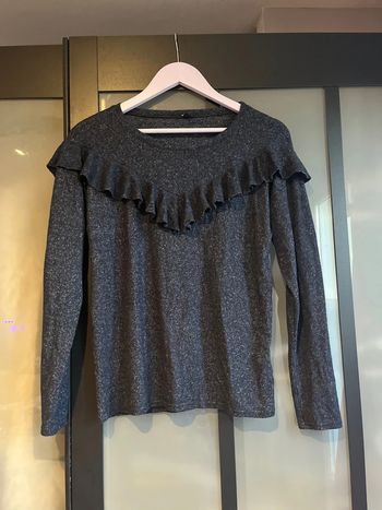 Blouse manche longue avec volant bleu marine taille XS Kiabi