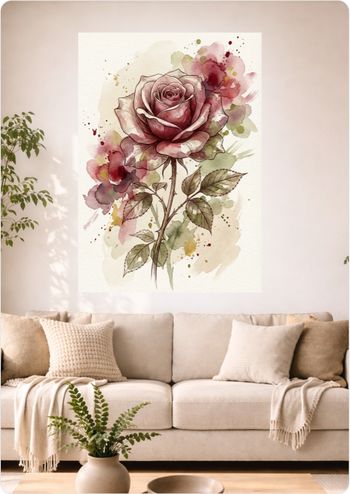 Affiche murale aquarelle “Rose Ancienne” déco florale A3 Sans cadre