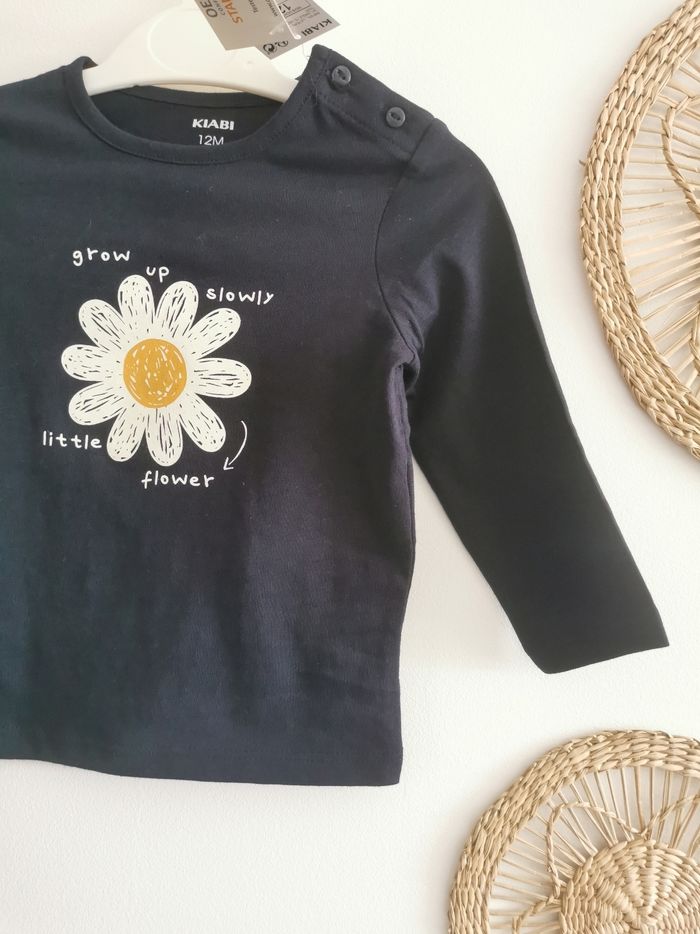 Tee-shirt bleu marine motif fleur Kiabi 12 Mois - photo numéro 3