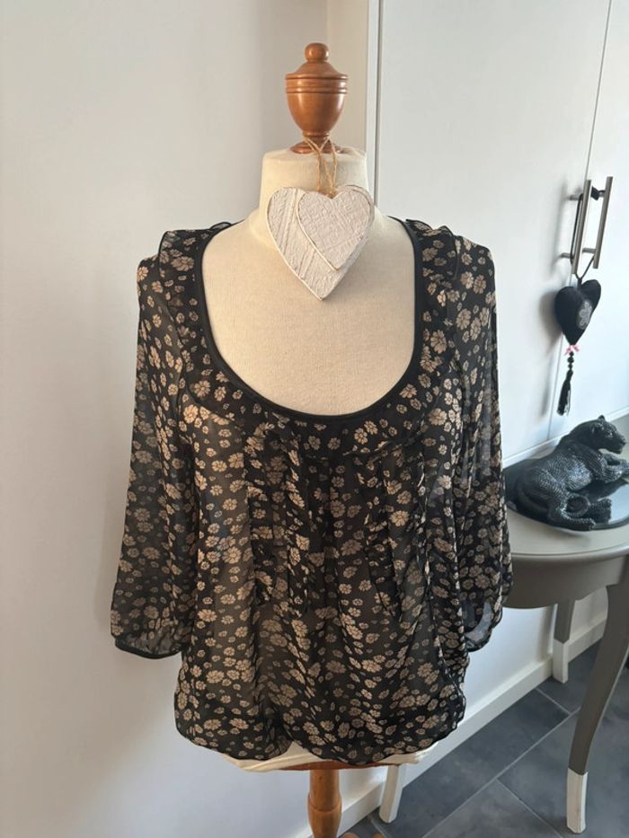 Blouse 1.2.3. translucide noire/taupe T44 - photo numéro 2