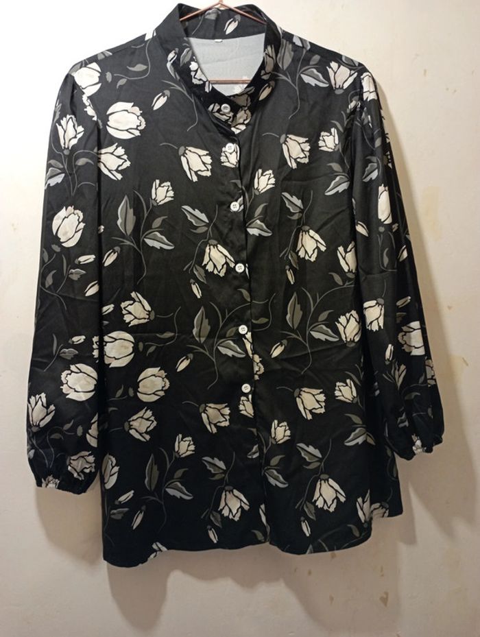 Chemisier femme noir motifs blancs - photo numéro 2