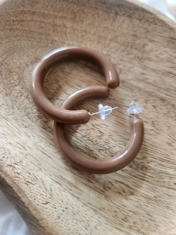 Anneaux créoles marron nude - photo numéro 2