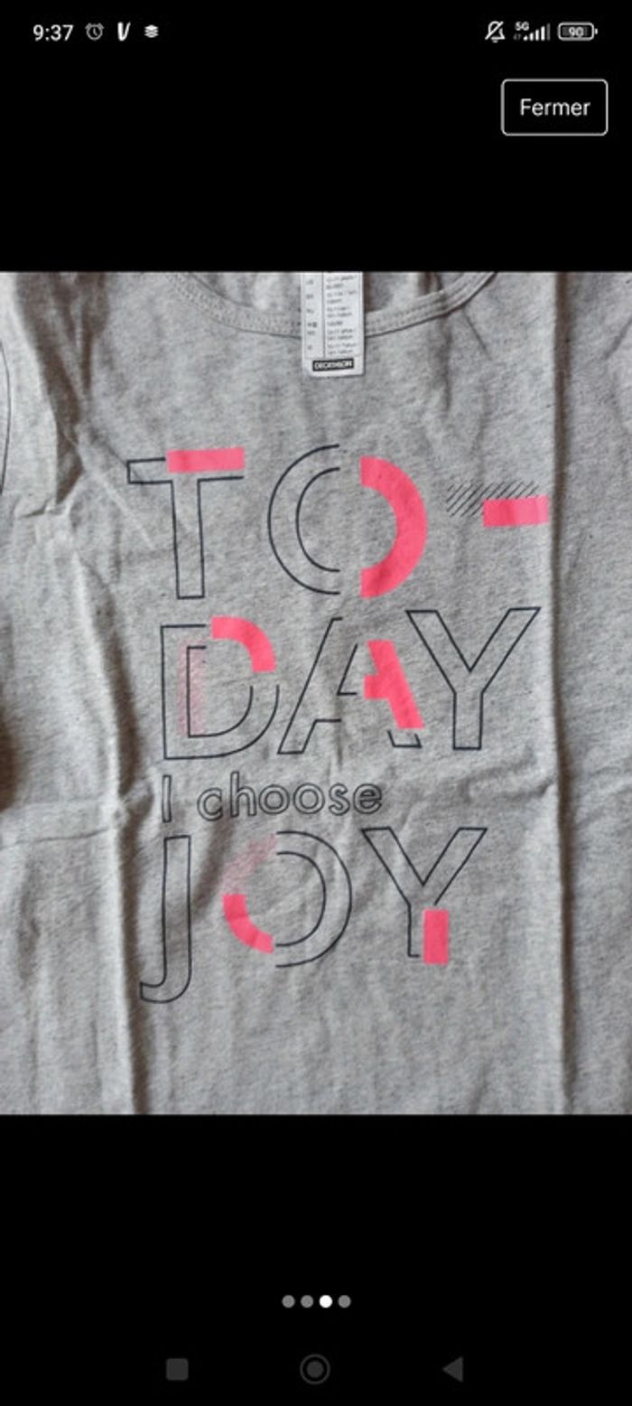 T-shirt de sport gris today i choose joy Decathlon 10 ans 11 ans - photo numéro 4