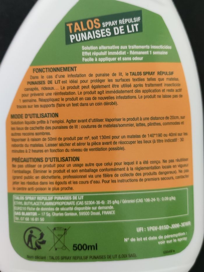 Talos spray répulsif anti punaise de lit - photo numéro 4