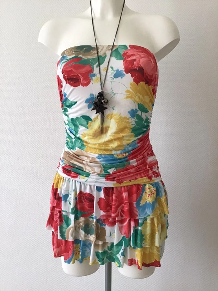 Robe bustier à volants taille unique tissus stretch - photo numéro 2