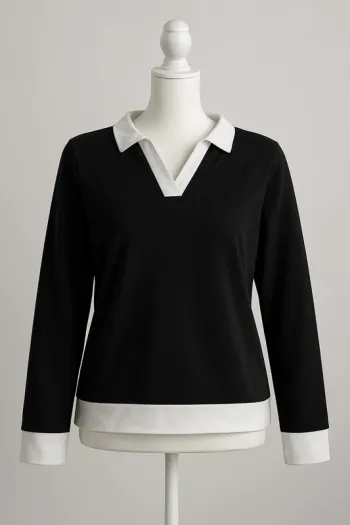 Haut noir à col blanc contrastant – Taille 2XL
