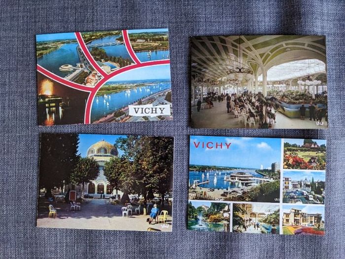 Lot de 4 cartes postales vintage de Vichy
