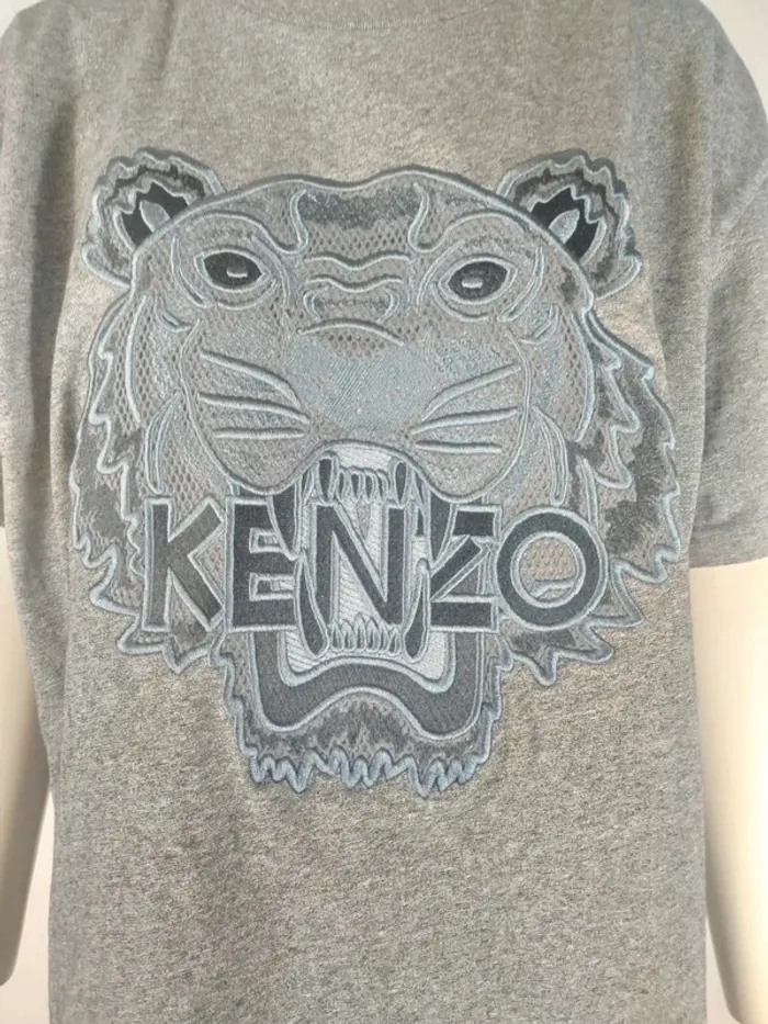 T-shirt gris Kenzo tigre brodé logo devant, coupe droite, taille XL A210 - photo numéro 2