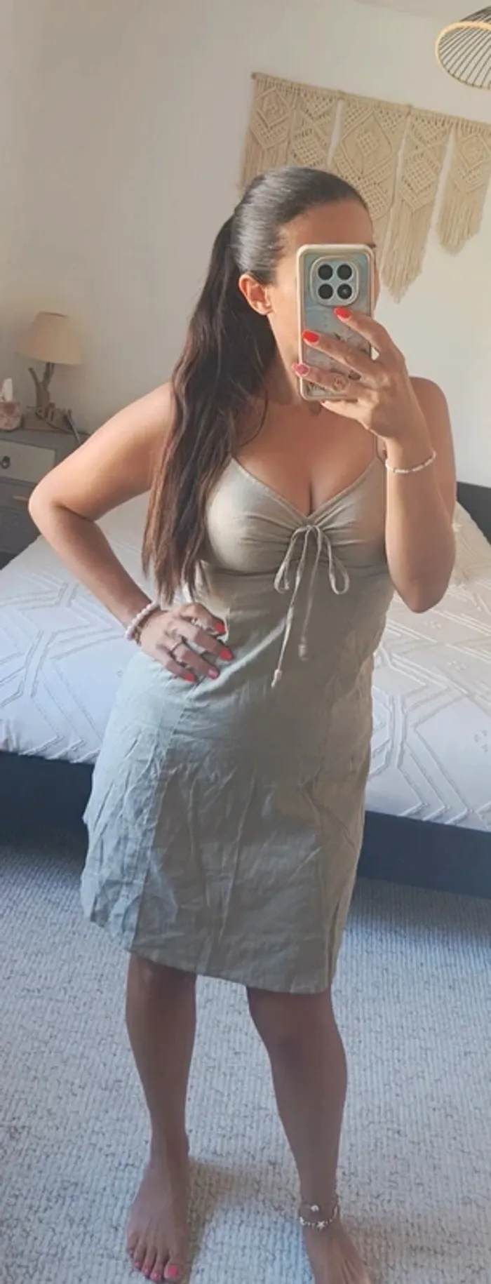 Robe d'été beige Esprit 36 finies bretelles réglables lin et coton - photo numéro 2