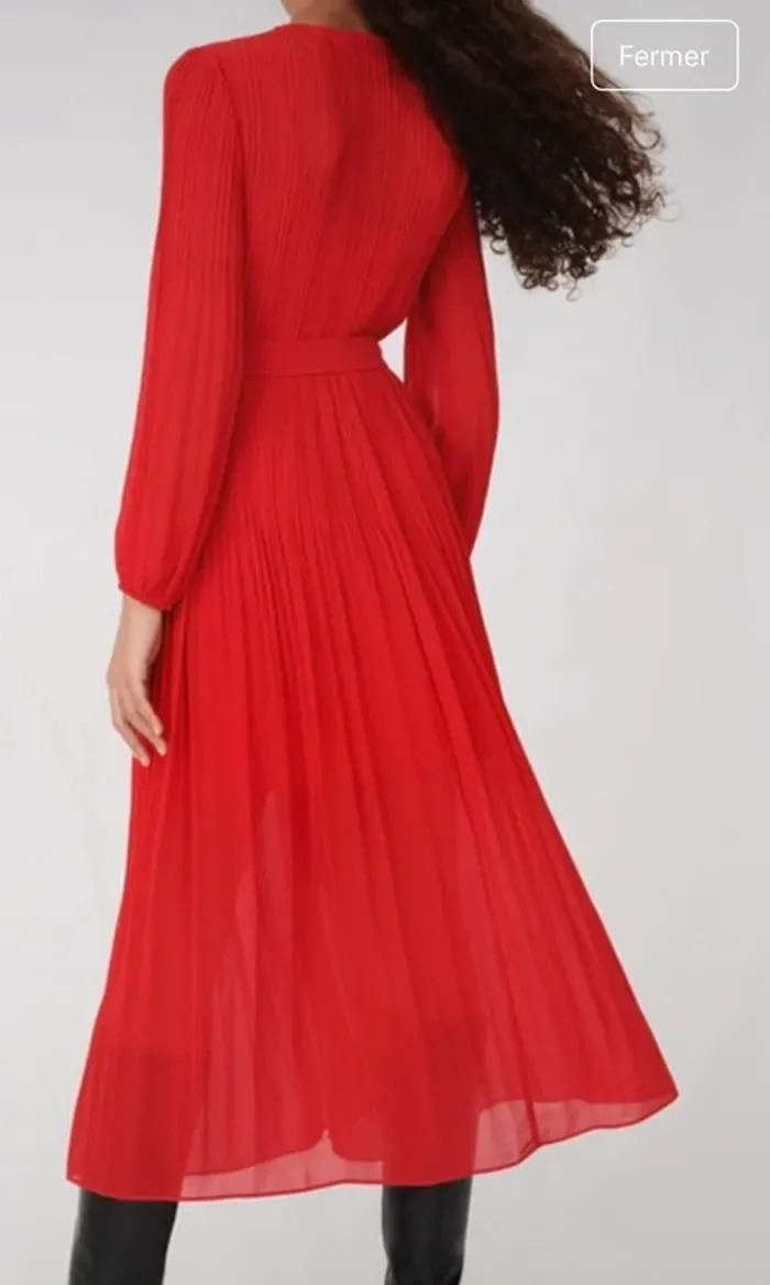 Maje Robe longue rouge, plissé femme, taille 40 - photo numéro 4