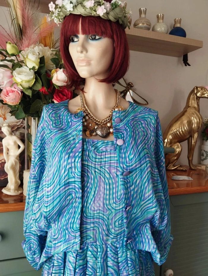 💐 Ensemble Vintage Robe & Boléro Plissés T40/42💐 - photo numéro 12