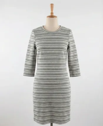 Robe droite rayée grise & blanche - C&A Yessica Taille XS (34)