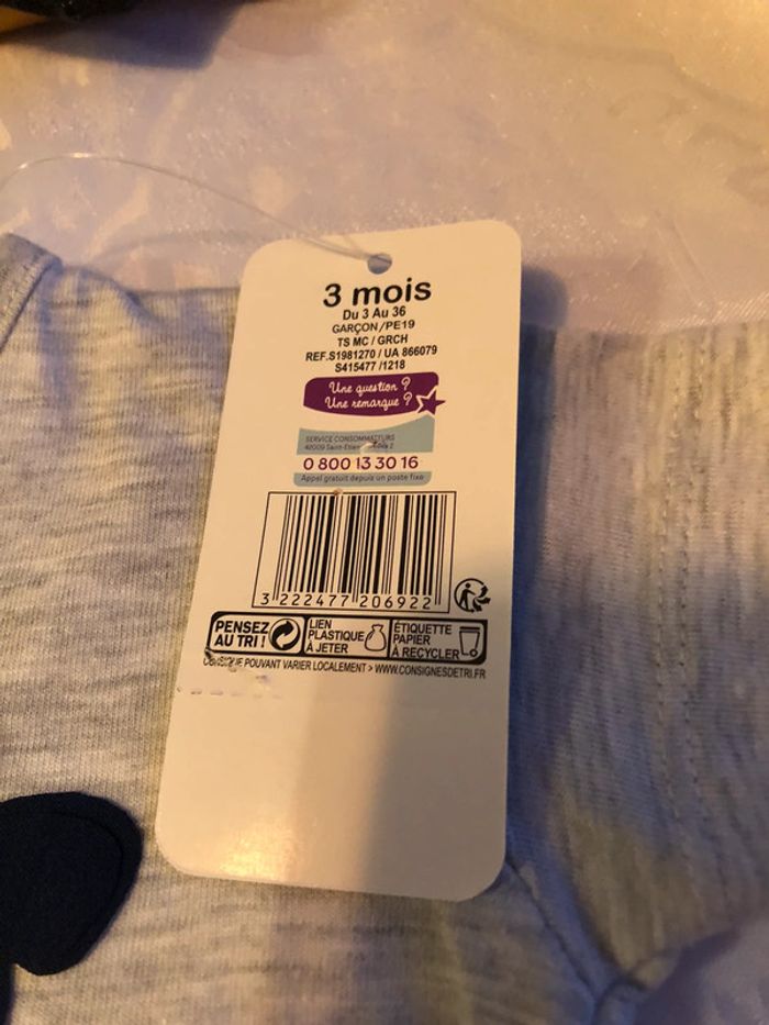 Ensemble short marine et tee shirt gris fille taille 3 mois - photo numéro 4