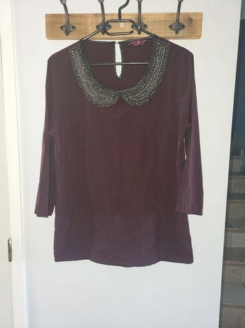 Cache cache blouse bordeaux manches 3/4 col claudine taille 38