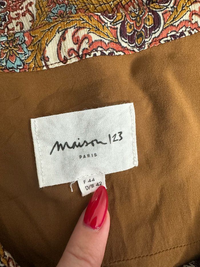Blouse en soie Paisley marron et dorée Maison 123 T44 XXL - photo numéro 8
