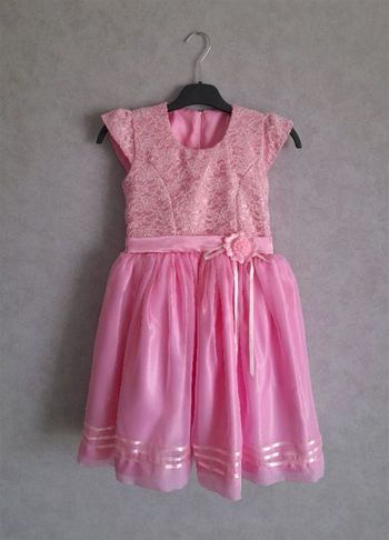Robe de baptême / cérémonie rose fait main T. 6 ans