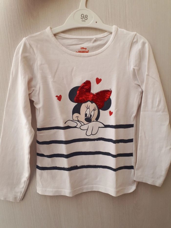 T shirt manches longues Minnie à sequins réversibles argent et rouge - photo numéro 2