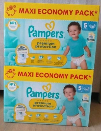 2 cartons de couches pampers premium taille 5