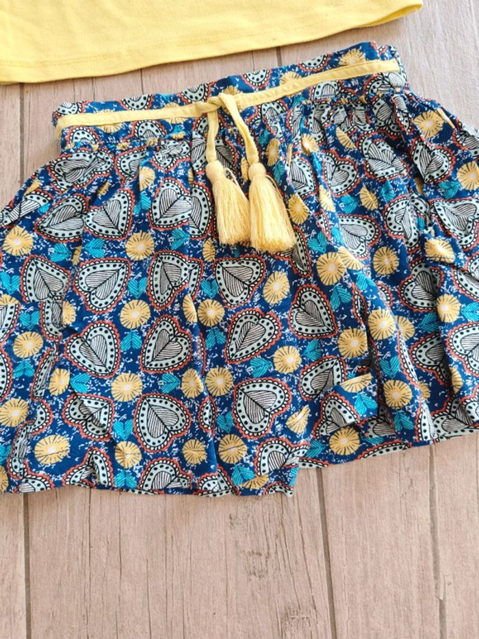 Ensemble d'été jupe et t-shirt jaune et bleu 3 ans - photo numéro 2