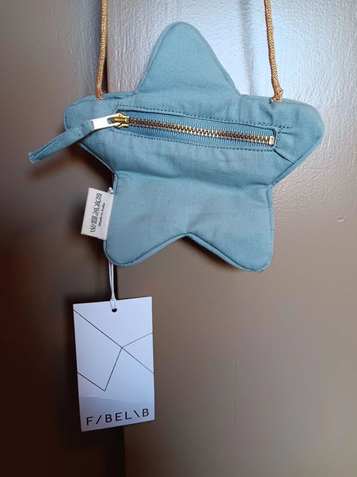 Petit sac Fabelab - motif étoile bleu avec broderie doré - avec étiquette - photo numéro 3