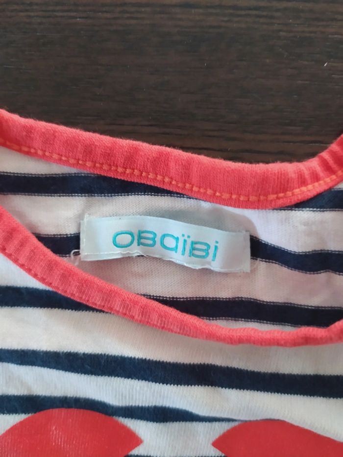T-shirt été manche courte Obaibi 12 mois Homard Orange marinière blanc bleu - photo numéro 3