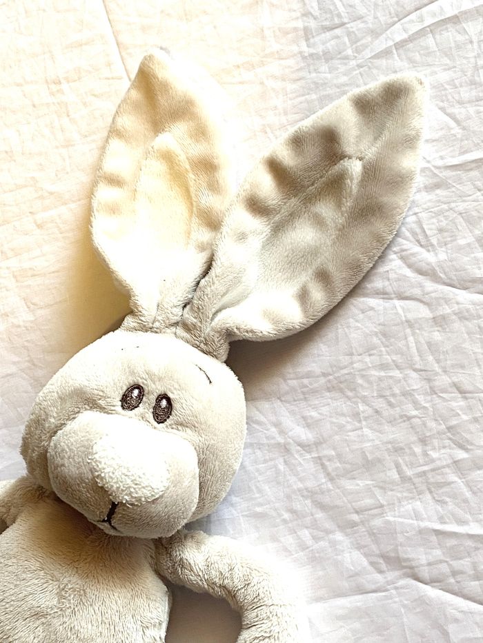 Petit Lapin Beige Doudou Intérieur Oreilles Museau Blancs Animal Faune Peluche Petits Enfants Bébés - photo numéro 2